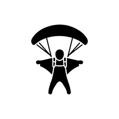 Wingsuit Flyer Gliding Horizontally with Arms Spread in Minimal Black Icon