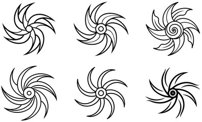 Geometric Spiral Pinwheel Black and White Vector Illustrations Designs 