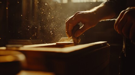 Carpenter cutting wood for custom cabinetry. Featuring craftsmanship and precision