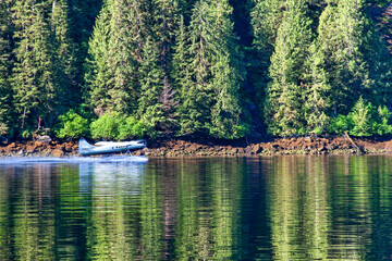 Sea Plane Landing on the Waters of Misty Fjord, Alaska