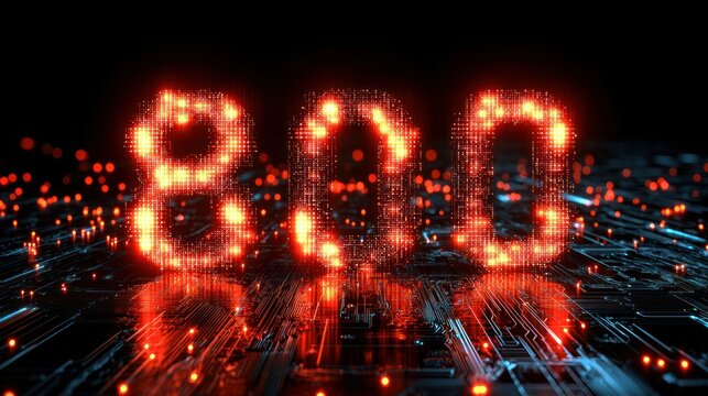 Digital code number 830, glowing red - Powered by Adobe