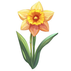 Fototapeta premium A single yellow daffodil flower with green leaves a vibrant spring bloom