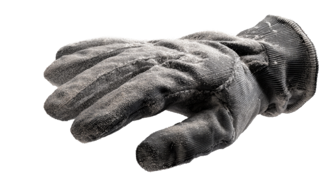 Soft, dirty glove on a transparent background for cleaning tasks