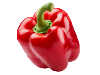 Fresh red bell pepper isolated on transparent background with green stem