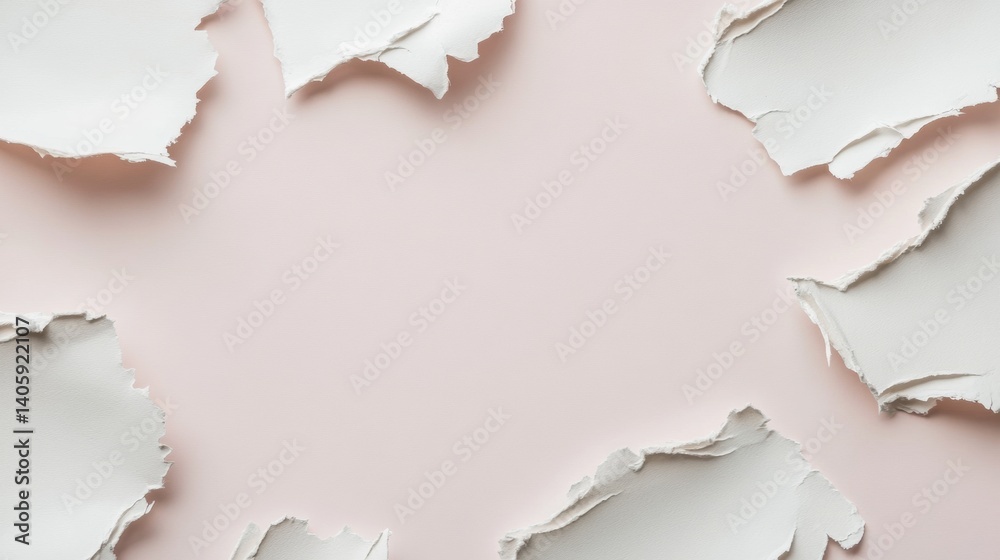 Poster torn note paper stickers set on a neutral desk background showcasing modern stationery design and cr