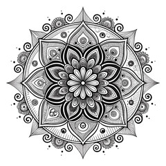 Vintage black vector design featuring a seamless ornamental round floral pattern with ornate lace elements and decorative arabesque swirls