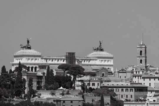 Panoramic view from the orange garden on Aventine hill on capitoline hill in rome, italy 