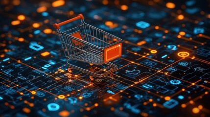 Digital shopping cart on a network of interconnected circuits.