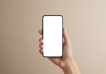 Hand holding phone mockup blank screen for app ui ux design template