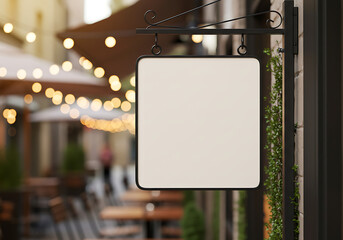 Blank square sign mockup restaurant cafe storefront business outdoor