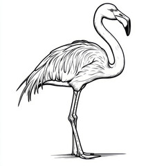 Fototapeta premium Black and white line art sketch of a flamingo.