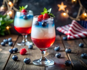 Elegant Red, White, and Blue Cocktail or Mocktail