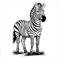 Fototapeta premium Black and white illustration of a zebra standing.