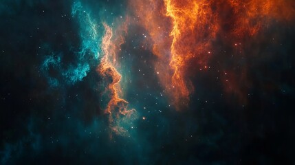 Fototapeta premium A vibrant nebula with orange and blue hues illuminating a star filled cosmic expanse in deep space view