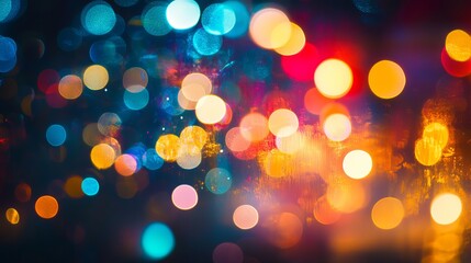 Fototapeta premium Abstract background with blurred bokeh lights of various colors creating a festive atmosphere