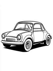 Fototapeta premium Outline sketch of a vintage car in black and white.