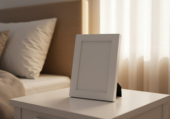 White picture frame on nightstand bedroom decor interior design photo