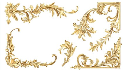 gold frame, Vector set of gold decorative horizontal floral elements, corners, borders, frame illustration