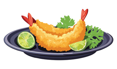 shrimps with lemon and parsley - Vector Illustration