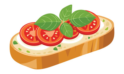 Bruschetta Slice with Tomato - Vector Illustration