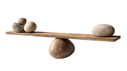 Balancing stones on wooden plank creates a serene display of harmony