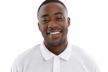 Close-Up Portrait of a Smiling African American Man in White Polo
