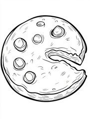 Obraz premium A black and white drawing of a bitten cookie.