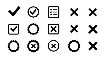 Checkmark and cross icons set for ui design