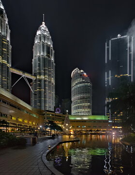 Kuala Lumpur, Malaysia. December 04, 2018. Stunning night illumination of the famous Petronas Twin Towers in the center of the capital, which are 452 meters high.