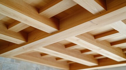 Carpenter installing wooden beams in a ceiling. Featuring wood framing and ceiling construction