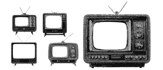 Set of vintage television halftone grunge vector design elements