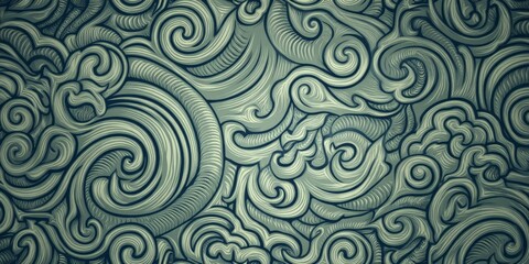 Abstract decorative swirl pattern in cyan tone with seamless loops and ornate curls resembling floral motion and symmetrical texture perfect for elegant vector backgrounds