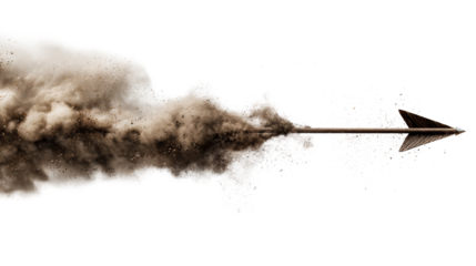 Arrows shot through dust against a transparent background