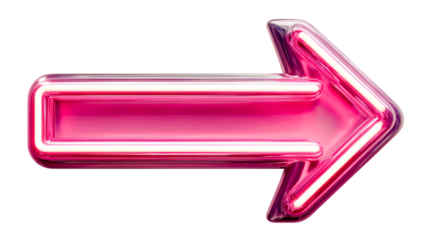 Bright pink neon arrow pointing right with a transparent background