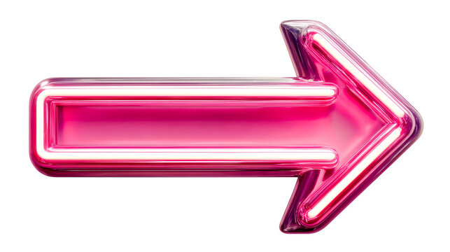 Bright pink neon arrow pointing right with a transparent background