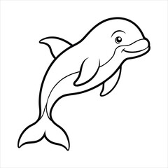 Fototapeta premium Hand-Drawn Outline Illustration of a Playful Smiling Dolphin Character