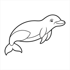 Hand-Drawn Outline Illustration of a Playful Smiling Dolphin Character
