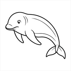 Hand-Drawn Outline Illustration of a Playful Smiling Dolphin Character