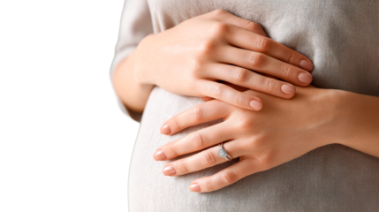 Expecting mother gently cradles her baby bump with love