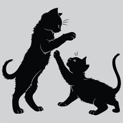 A pair of kittens playing together image silhouette vector art and illustration