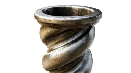 Twisted vase with metallic finish on clear background