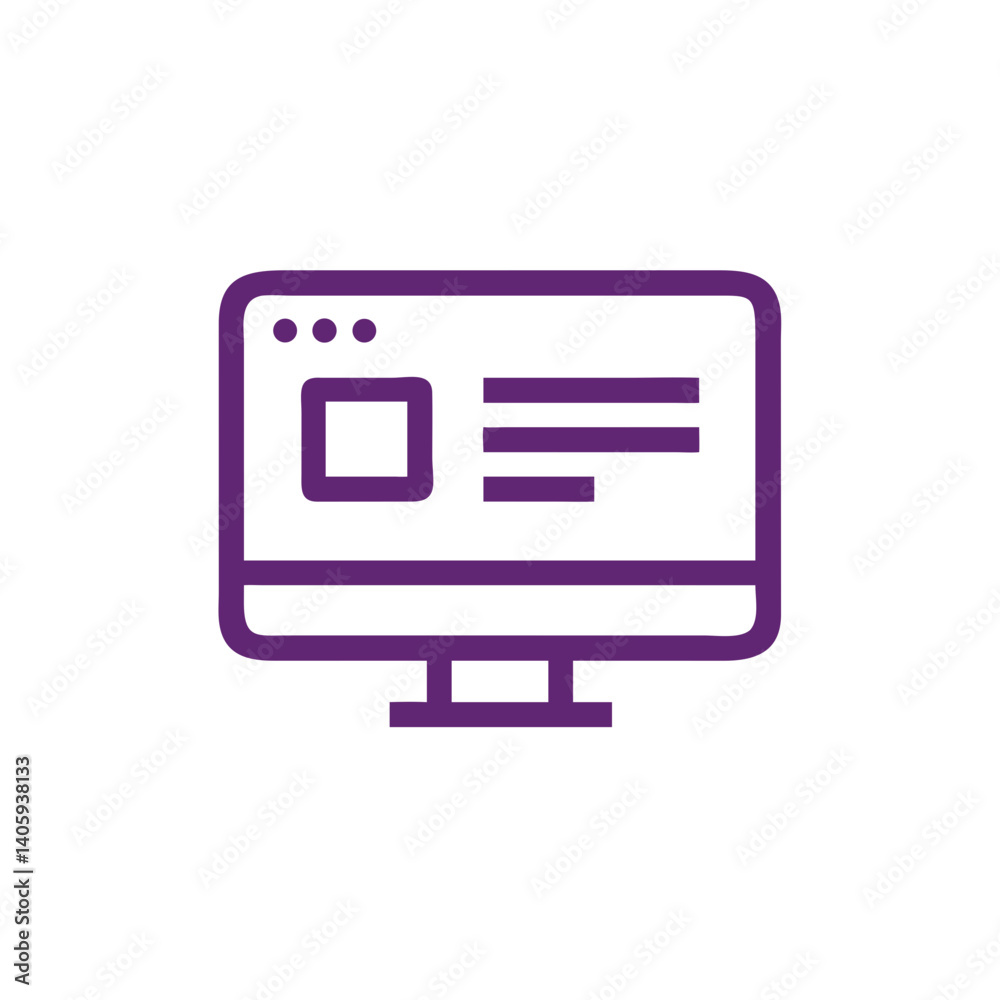 Poster digital interface: a minimalist graphic captures a desktop computer, the screen displaying essential