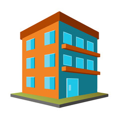 Colorful City Structure: A vibrant illustration showcases a modern building, emphasizing clean lines and contemporary design, a symbol of urban architecture.