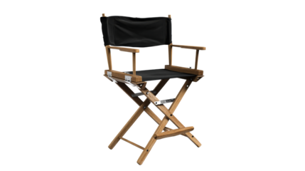Comfortable director chair with wooden frame and black fabric seat
