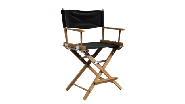 Comfortable director chair with wooden frame and black fabric seat