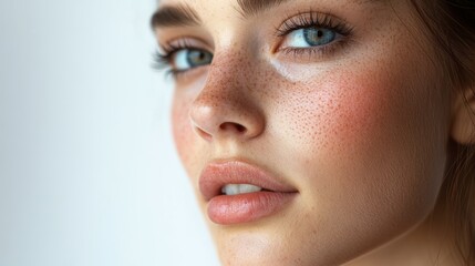 High resolution closeup portrait of a woman displaying detailed facial skin texture