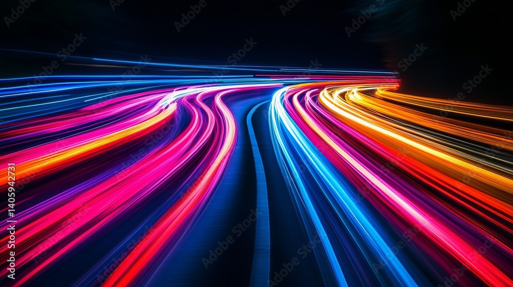 Poster abstract light trails in motion with vibrant colors creating a dynamic and futuristic effect