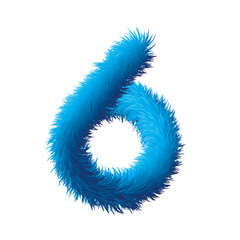 Fototapeta premium set of numbers made of blue fur on white background, number six