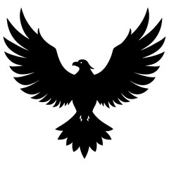  A large eagle spreading its wings before taking flight silhouette isolated on white background