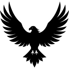  A large eagle spreading its wings before taking flight silhouette isolated on white background